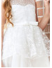 Lovely Ivory Embroidery Lace Tulle High Low Flower Girl Dress